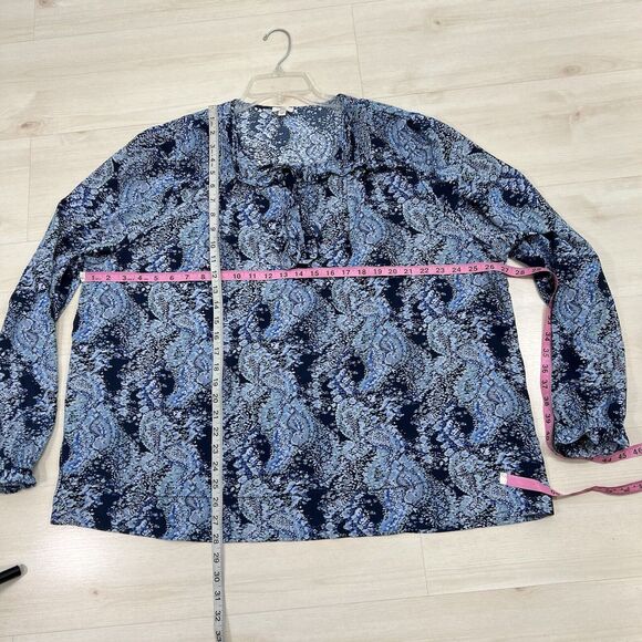 Joie Peasant Top Women Size XXL Blue Tie Neck Blouse Tunic Parisian Paisley - Picture 11 of 12